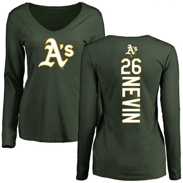 Women's Oakland Athletics Tyler Nevin ＃26 Backer Slim Fit Long Sleeve T-Shirt - Green