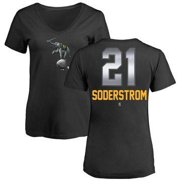 Women's Oakland Athletics Tyler Soderstrom ＃21 Midnight Mascot V-Neck T-Shirt - Black