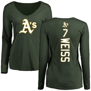 Women's Oakland Athletics Walt Weiss ＃7 Backer Slim Fit Long Sleeve T-Shirt - Green