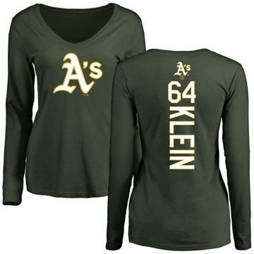 Women's Oakland Athletics Will Klein ＃64 Backer Slim Fit Long Sleeve T-Shirt - Green