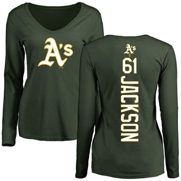 Women's Oakland Athletics Zach Jackson ＃61 Backer Slim Fit Long Sleeve T-Shirt - Green