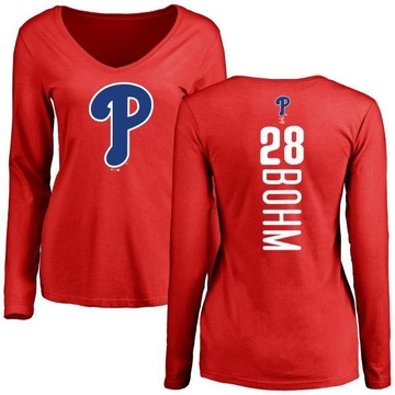 Women's Philadelphia Phillies Alec Bohm ＃28 Backer Slim Fit Long Sleeve T-Shirt - Red