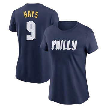 Women's Philadelphia Phillies Austin Hays ＃9 2024 City Connect Fuse Name & Number T-Shirt - Navy