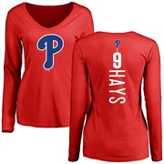 Women's Philadelphia Phillies Austin Hays ＃9 Backer Slim Fit Long Sleeve T-Shirt - Red