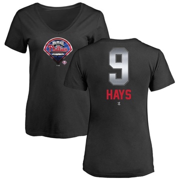 Women's Philadelphia Phillies Austin Hays ＃9 Midnight Mascot V-Neck T-Shirt - Black