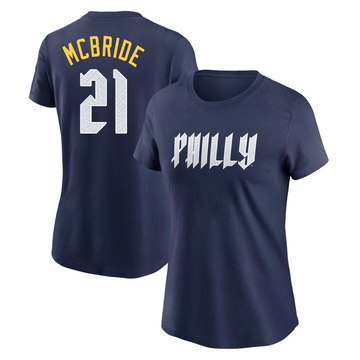 Women's Philadelphia Phillies Bake Mcbride ＃21 2024 City Connect Fuse Name & Number T-Shirt - Navy