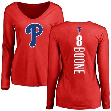 Women's Philadelphia Phillies Bob Boone ＃8 Backer Slim Fit Long Sleeve T-Shirt - Red