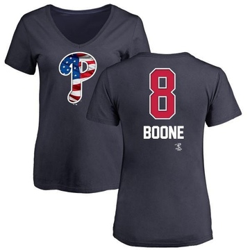 Women's Philadelphia Phillies Bob Boone ＃8 Name and Number Banner Wave V-Neck T-Shirt - Navy