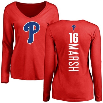 Women's Philadelphia Phillies Brandon Marsh ＃16 Backer Slim Fit Long Sleeve T-Shirt - Red