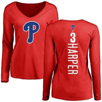 Women's Philadelphia Phillies Bryce Harper ＃3 Backer Slim Fit Long Sleeve T-Shirt - Red