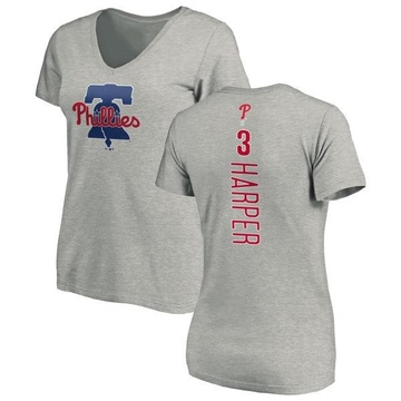 Women's Philadelphia Phillies Bryce Harper ＃3 Backer Slim Fit T-Shirt Ash