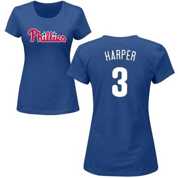 Women's Philadelphia Phillies Bryce Harper ＃3 Roster Name & Number T-Shirt - Royal