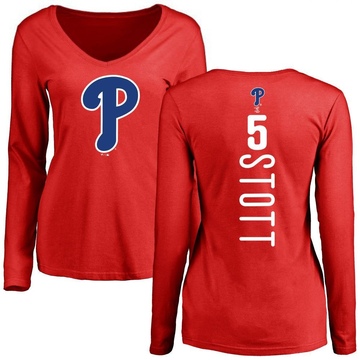 Women's Philadelphia Phillies Bryson Stott ＃5 Backer Slim Fit Long Sleeve T-Shirt - Red