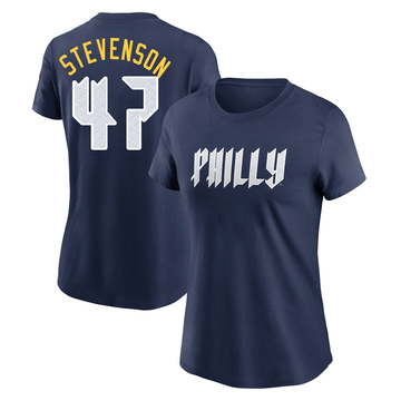 Women's Philadelphia Phillies Cal Stevenson ＃47 2024 City Connect Fuse Name & Number T-Shirt - Navy