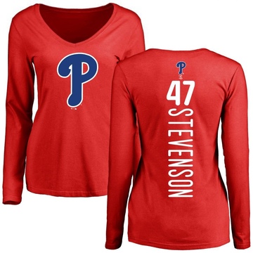 Women's Philadelphia Phillies Cal Stevenson ＃47 Backer Slim Fit Long Sleeve T-Shirt - Red