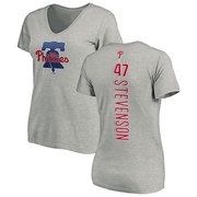 Women's Philadelphia Phillies Cal Stevenson ＃47 Backer Slim Fit T-Shirt Ash