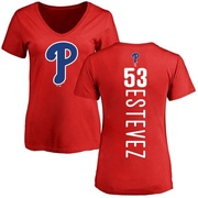 Women's Philadelphia Phillies Carlos Estevez ＃53 Backer Slim Fit T-Shirt - Red