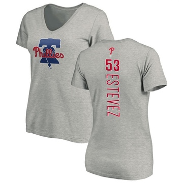 Women's Philadelphia Phillies Carlos Estevez ＃53 Backer Slim Fit T-Shirt Ash