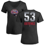 Women's Philadelphia Phillies Carlos Estevez ＃53 Midnight Mascot V-Neck T-Shirt - Black