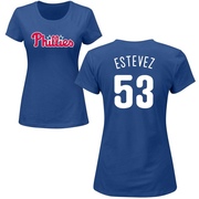 Women's Philadelphia Phillies Carlos Estevez ＃53 Roster Name & Number T-Shirt - Royal