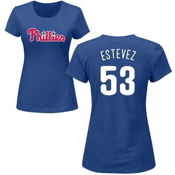 Women's Philadelphia Phillies Carlos Estevez ＃53 Roster Name & Number T-Shirt - Royal