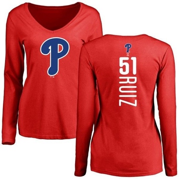 Women's Philadelphia Phillies Carlos Ruiz ＃51 Backer Slim Fit Long Sleeve T-Shirt - Red