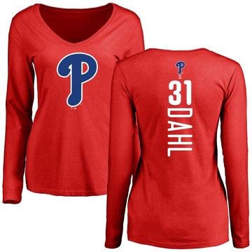 Women's Philadelphia Phillies David Dahl ＃31 Backer Slim Fit Long Sleeve T-Shirt - Red