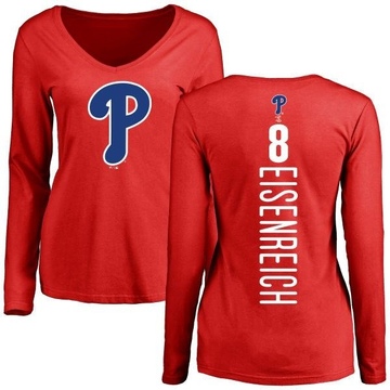 Women's Philadelphia Phillies Jim Eisenreich ＃8 Backer Slim Fit Long Sleeve T-Shirt - Red