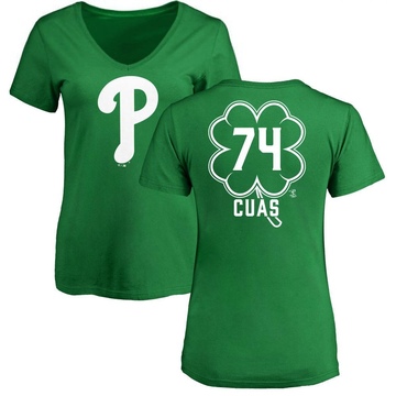 Women's Philadelphia Phillies Jose Cuas ＃74 Dubliner Name & Number V-Neck T-Shirt Kelly - Green