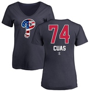 Women's Philadelphia Phillies Jose Cuas ＃74 Name and Number Banner Wave V-Neck T-Shirt - Navy