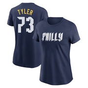 Women's Philadelphia Phillies Kyle Tyler ＃73 2024 City Connect Fuse Name & Number T-Shirt - Navy