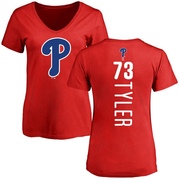 Women's Philadelphia Phillies Kyle Tyler ＃73 Backer Slim Fit T-Shirt - Red