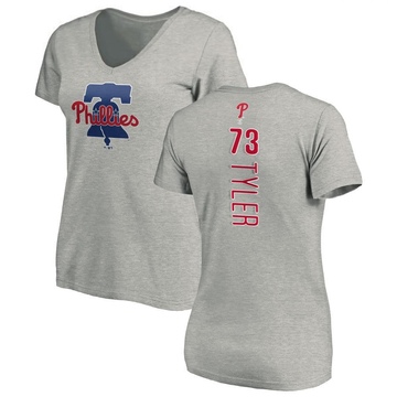 Women's Philadelphia Phillies Kyle Tyler ＃73 Backer Slim Fit T-Shirt Ash