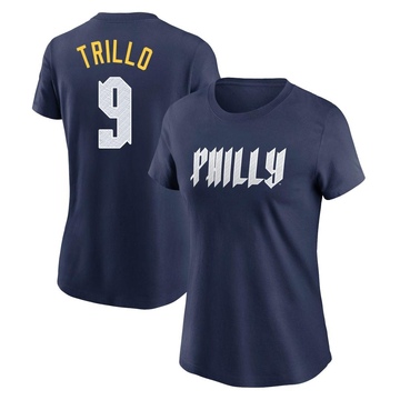 Women's Philadelphia Phillies Manny Trillo ＃9 2024 City Connect Fuse Name & Number T-Shirt - Navy