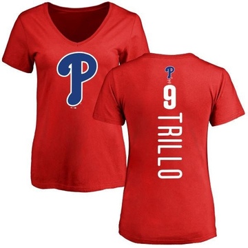 Women's Philadelphia Phillies Manny Trillo ＃9 Backer Slim Fit T-Shirt - Red