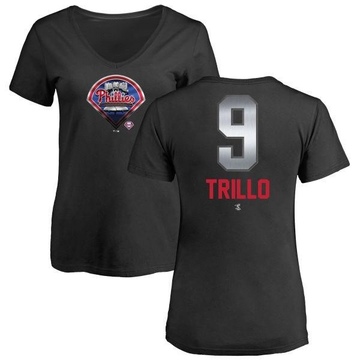 Women's Philadelphia Phillies Manny Trillo ＃9 Midnight Mascot V-Neck T-Shirt - Black