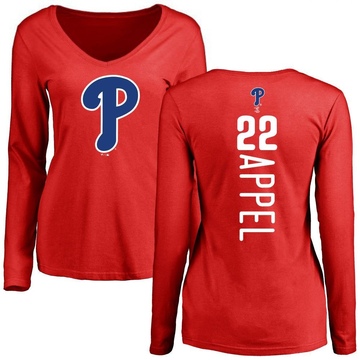 Women's Philadelphia Phillies Mark Appel ＃22 Backer Slim Fit Long Sleeve T-Shirt - Red