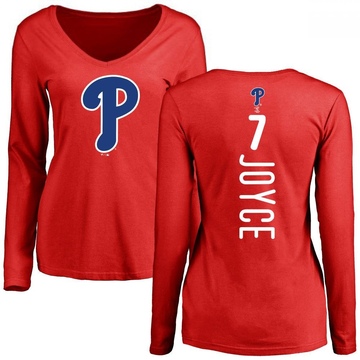 Women's Philadelphia Phillies Matt Joyce ＃7 Backer Slim Fit Long Sleeve T-Shirt - Red