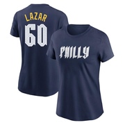 Women's Philadelphia Phillies Max Lazar ＃60 2024 City Connect Fuse Name & Number T-Shirt - Navy