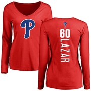 Women's Philadelphia Phillies Max Lazar ＃60 Backer Slim Fit Long Sleeve T-Shirt - Red