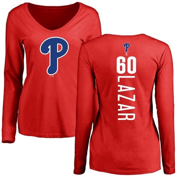 Women's Philadelphia Phillies Max Lazar ＃60 Backer Slim Fit Long Sleeve T-Shirt - Red