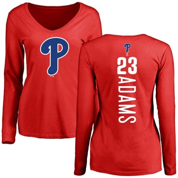 Women's Philadelphia Phillies Mike Adams ＃23 Backer Slim Fit Long Sleeve T-Shirt - Red