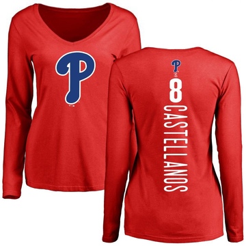 Women's Philadelphia Phillies Nick Castellanos ＃8 Backer Slim Fit Long Sleeve T-Shirt - Red