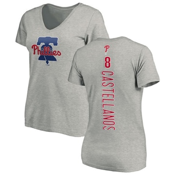 Women's Philadelphia Phillies Nick Castellanos ＃8 Backer Slim Fit T-Shirt Ash