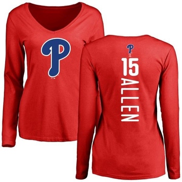 Women's Philadelphia Phillies Richie Allen ＃15 Backer Slim Fit Long Sleeve T-Shirt - Red