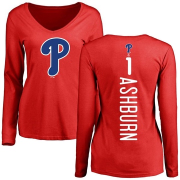 Women's Philadelphia Phillies Richie Ashburn ＃1 Backer Slim Fit Long Sleeve T-Shirt - Red