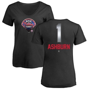 Women's Philadelphia Phillies Richie Ashburn ＃1 Midnight Mascot V-Neck T-Shirt - Black