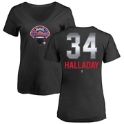 Women's Philadelphia Phillies Roy Halladay ＃34 Midnight Mascot V-Neck T-Shirt - Black