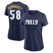 Women's Philadelphia Phillies Seranthony Dominguez ＃58 2024 City Connect Fuse Name & Number T-Shirt - Navy