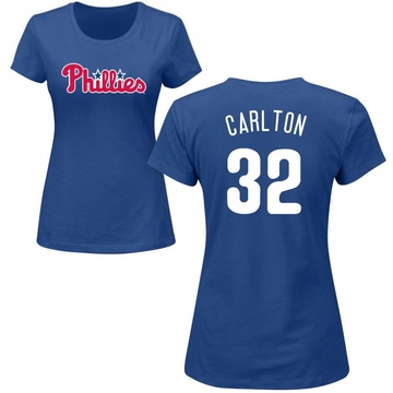 Women's Philadelphia Phillies Steve Carlton ＃32 Roster Name & Number T-Shirt - Royal